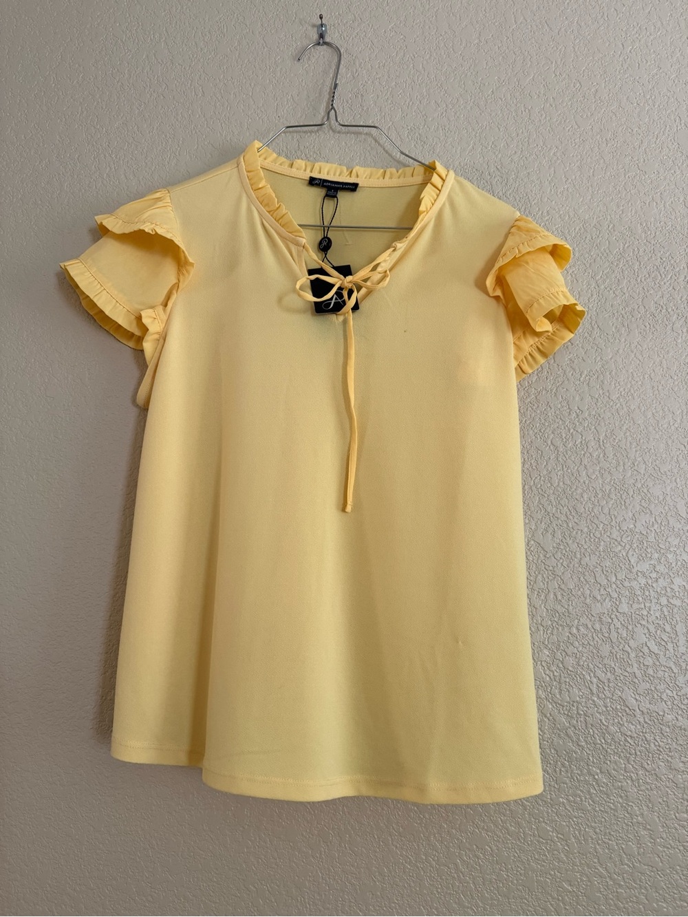 Adrianna Papell Soft Yellow Ruffle Sleeve Lace-Up Top